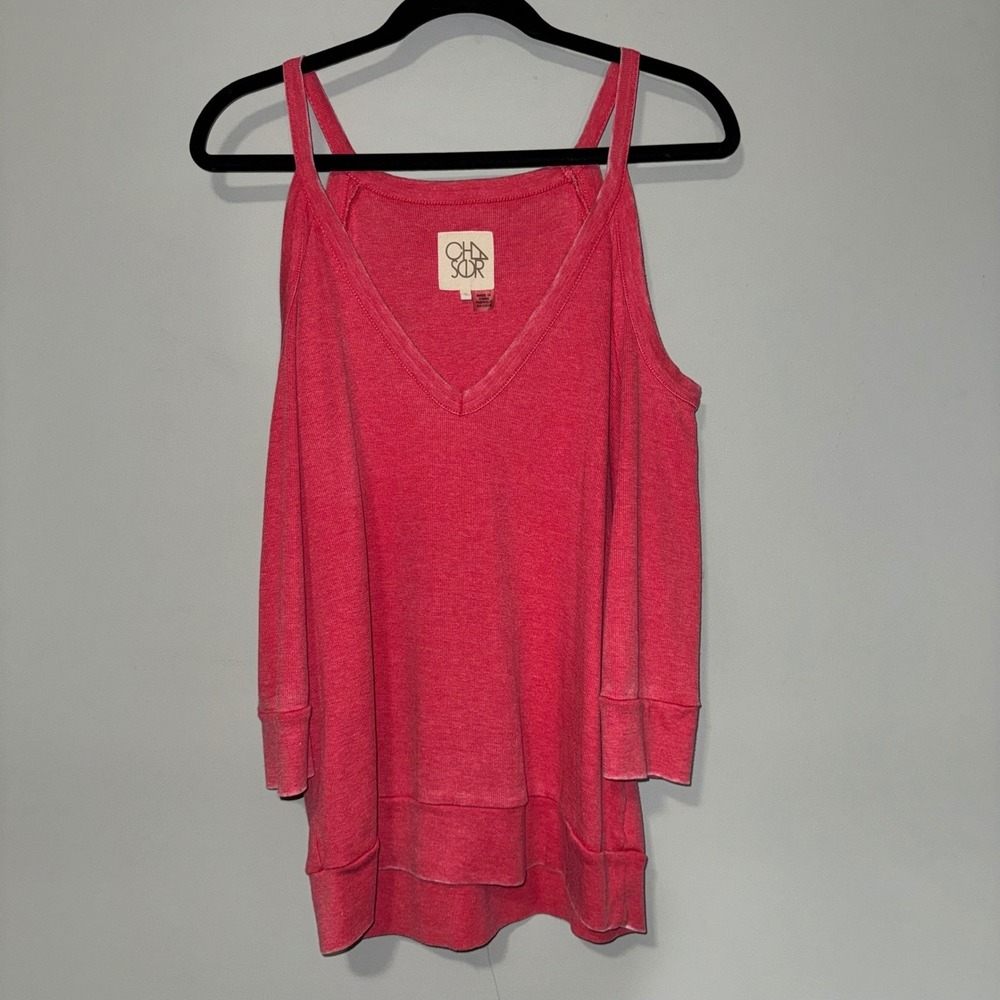 Chaser Womens Pink Cold Shoulder V-Neck Long Sleeve‎ Knit Top Small